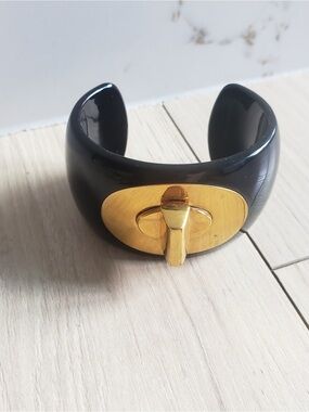 Black Cuff Bracelet with Gold Turnlock Accent